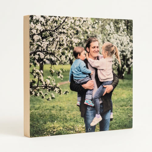 Single Custom Wood Canvas Print 8x8 Father & Children