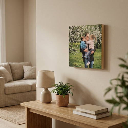 Single Custom Wood Canvas Print 8x8 Compact Living Room Lifestyle